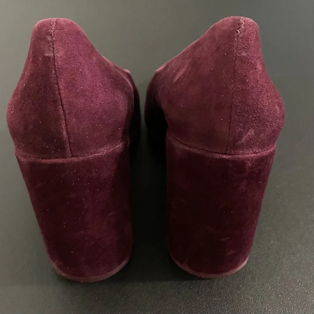 Tory Burch Leather Suede Chunky Block Heel Pumps Size 7.5 Burgandy